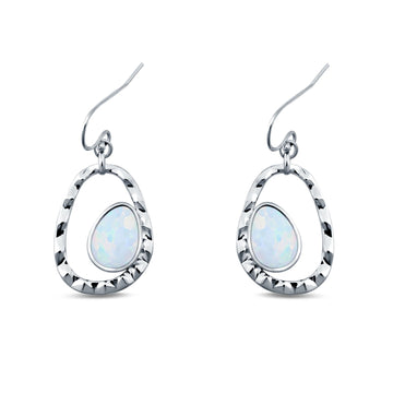 Drop Dangle Earrings Lab Created White Opal 925 Sterling Silver (26mm)